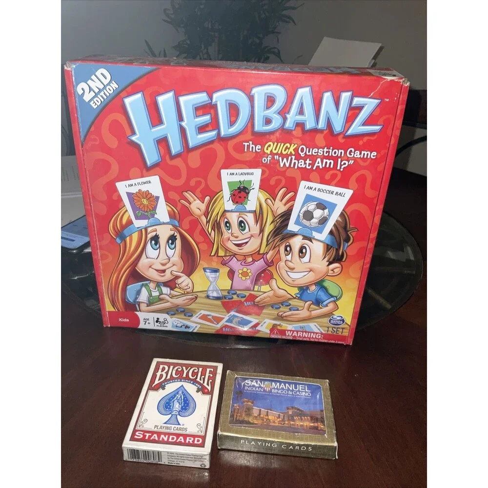 HEADBANZ Game for Kids - All Pieces EUC, Plus Two Playing Cards New